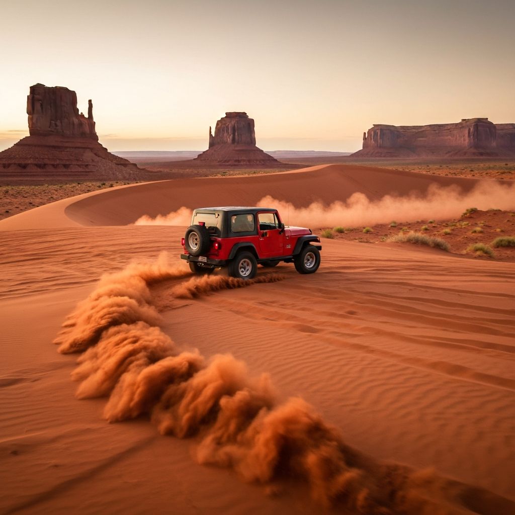 Jeep driving through Monument Valley