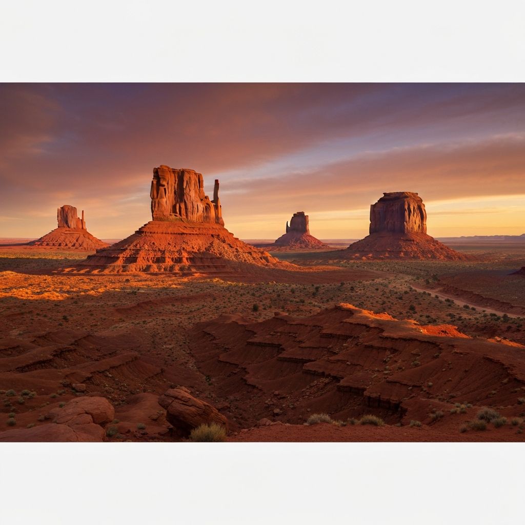 Golden hour light on desert formations